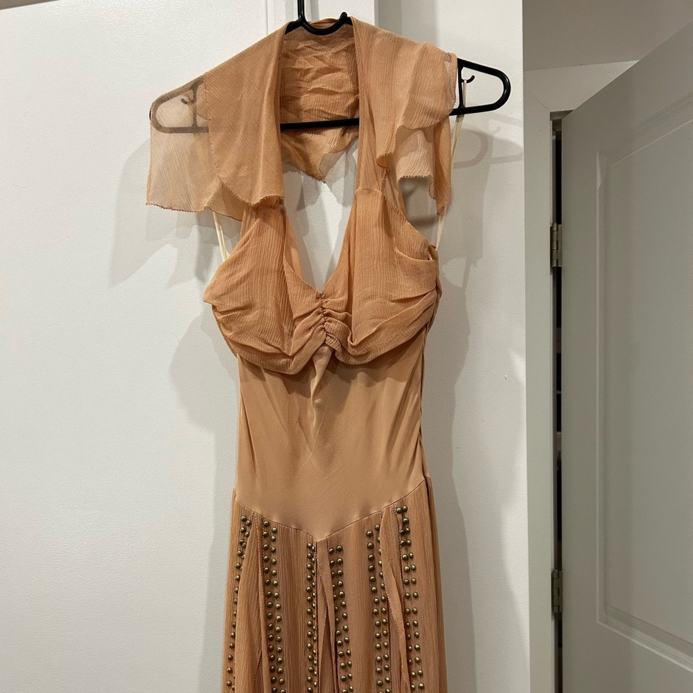 Rare | Sheri Blodell fluttery Pink dress with brass studs